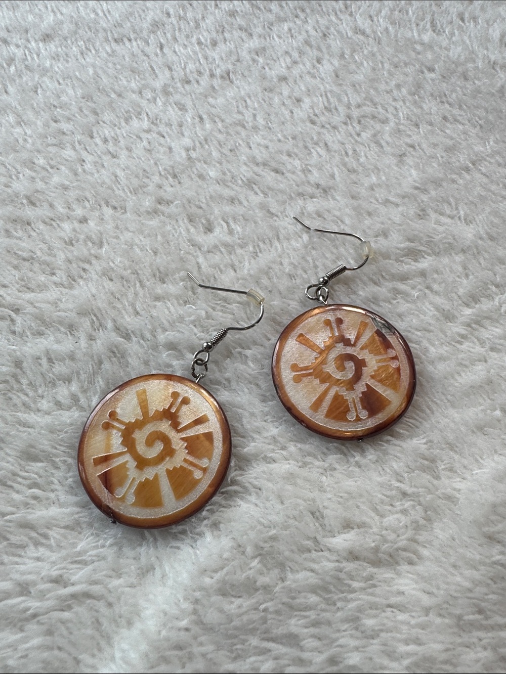 Handcrafted Brown and Cream Spiral Sun Drop Earrings